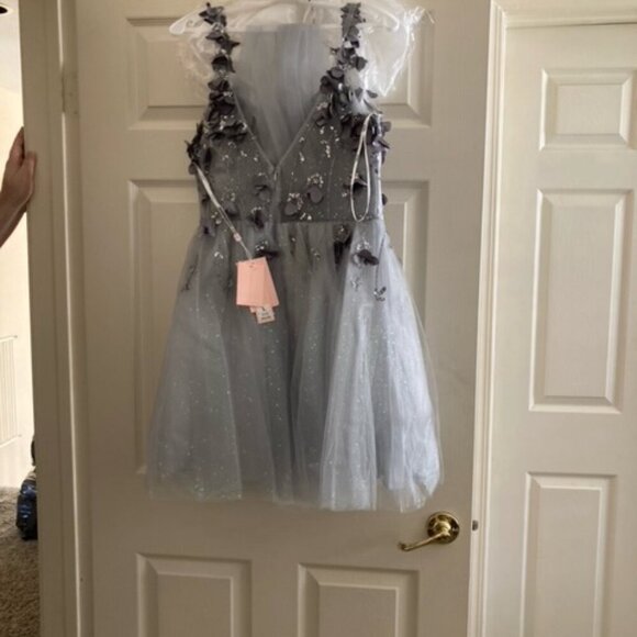 NWT Elizabeth K GS1999 Cocktail Dress Mesh Silver Size L - Picture 9 of 9